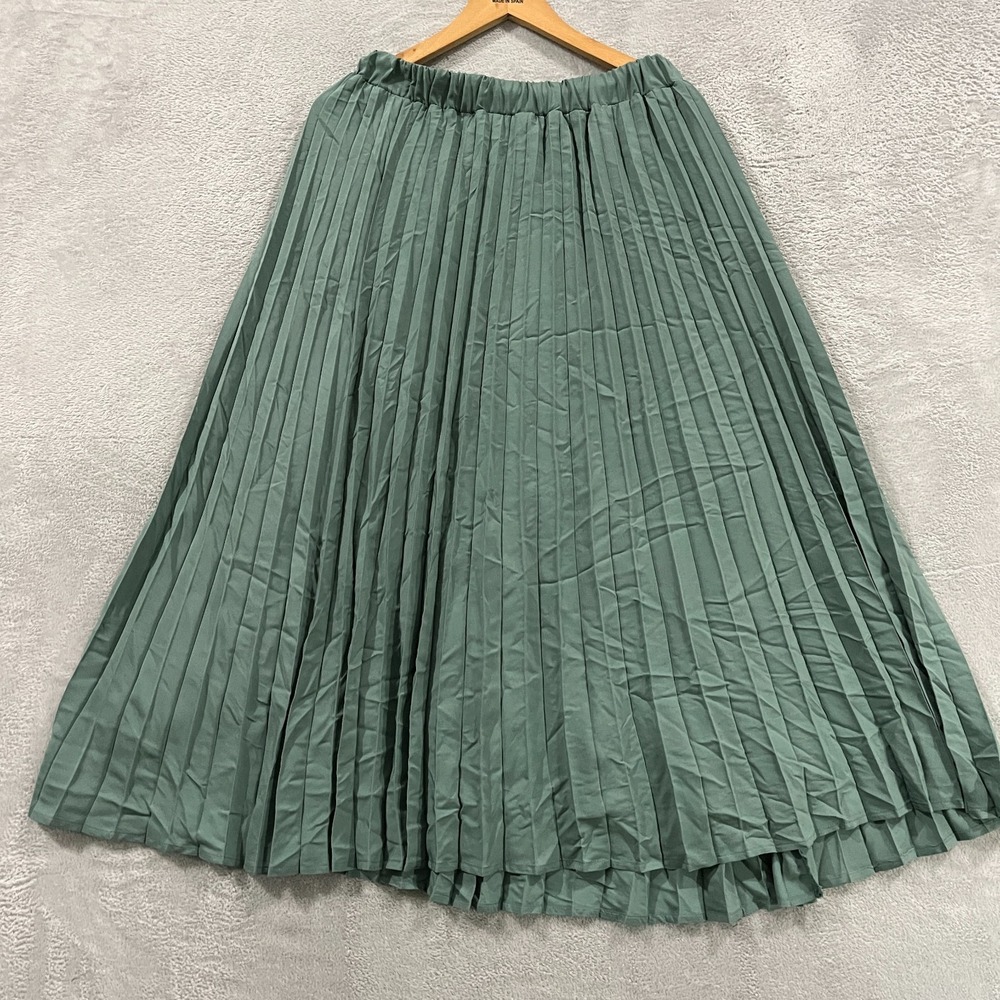 A New Day A-line Maxi Skirt Womens Medium Green Pleated Elastic Waist Pull On